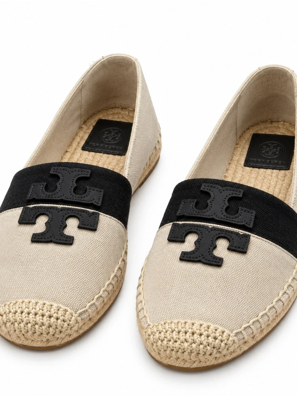 Tory Burch Beige Canvas Espadrilles with Black Logo Band